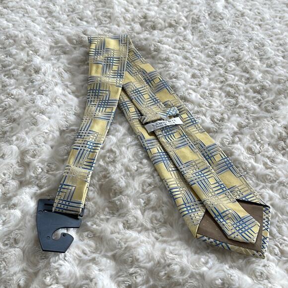 LAMBERTI  Men’s Silk Tie Geometric Print Yellow Blue Made in Italy - Picture 5 of 8